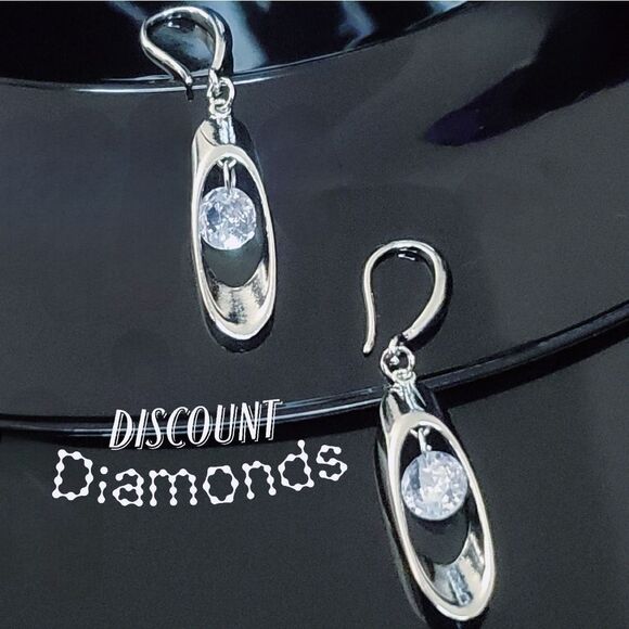 Round White Crystal Long Dangle Fishhook Earrings on 925 Silver - Picture 5 of 11